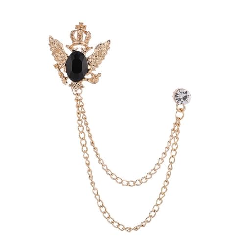 Romantic Men's Brooch Suit Pin Badge with Chains Crystal Buckle Chain Collar Lapel for Men Shirt Decoration Metal Clips Women Tuxedo Tie Hat Scarf - color: Gold & Black