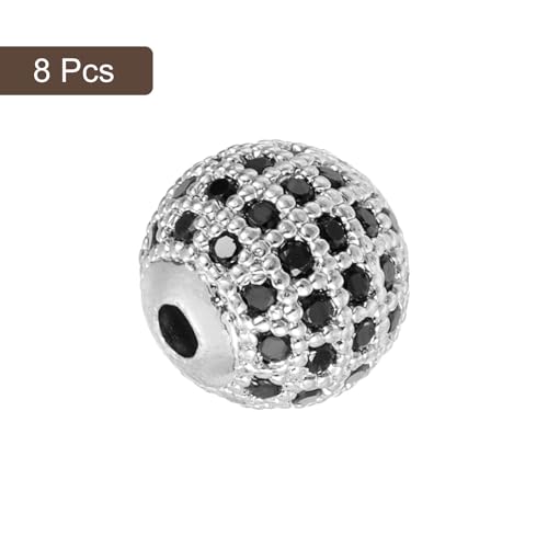 UXCELL Round Charm Spacer Beads, 8Pcs 10mm - Brass, Zircon for DIY Bracelets & Earrings (Black, White Gold) - color: White Gold, size: 10mm