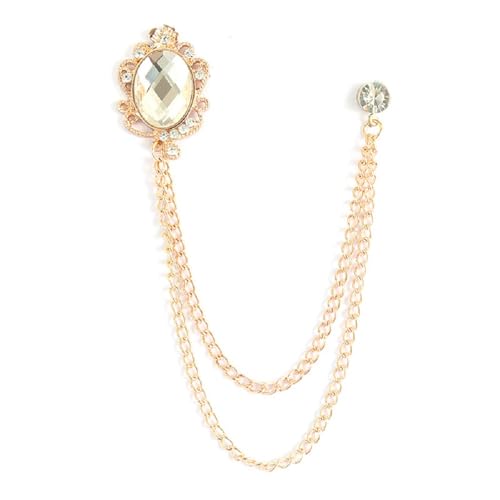 Men's Gem Tassel Brooch Lapel Pin Elegant Badge Hanging Chains Collar Brooches Pin for Career Suit Tuxedo of Shirts Tie Hat Scarf for Boyfriend Father Birthday - style: Gold with Clear Crystal