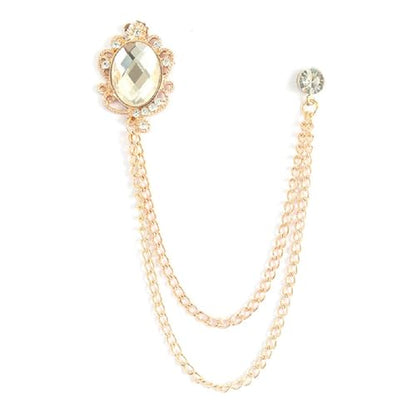 Men's Gem Tassel Brooch Lapel Pin Elegant Badge Hanging Chains Collar Brooches Pin for Career Suit Tuxedo of Shirts Tie Hat Scarf for Boyfriend Father Birthday - style: Gold with Clear Crystal