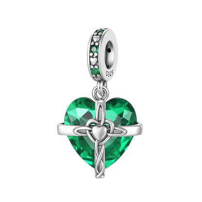 LNQOBU Birthstone Charm for Bracelets,925 Sterling Silve Heart Dangle Charms for Pandora Bracelets - color: E-May