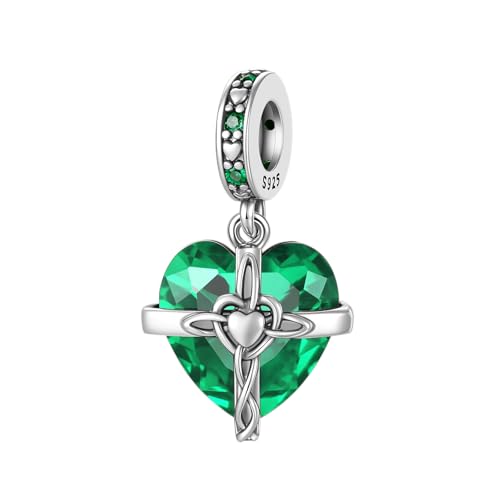LNQOBU Birthstone Charm for Bracelets,925 Sterling Silve Heart Dangle Charms for Pandora Bracelets - color: E-May
