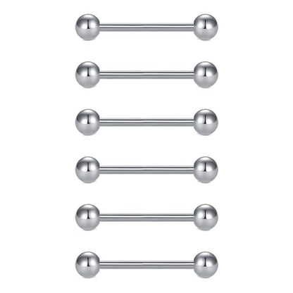 VCMART 12mm-18mm 14G Tongue Rings Nipple Straight Barbells Surgical Steel Body Piercing Jewelry - style: Style D -6pcs, silver