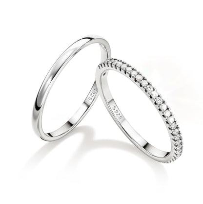 MILACOLATO 2Pcs Solid 925 Sterling Silver Rings for Women 1.3mm Thin Non Tarnish White Gold Plated Plain Thumb Stackable Rings Half Cubic Zirconia Wedding Eternity Band Rings Size 5-10 - color: Silver