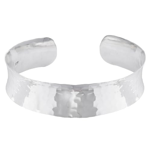Silverly Hammered Sterling Silver Concave Bangle - Adjustable Silver Bangles - Flat Cuff Bracelet - Wide Silver Bangles for Women Solid 925 - Modern Minimalist Sterling Silver Ladies Bracelets