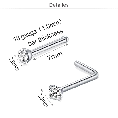 18 Nose Rings Studs Surgical Stainless Steel Hypoallergenic L Shaped Nose Piercing Jewelry for Women Men Silver Black Nostril Hoop Rings 18 Gauge - style: A41-silver 18g