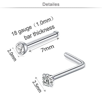 18 Nose Rings Studs Surgical Stainless Steel Hypoallergenic L Shaped Nose Piercing Jewelry for Women Men Silver Black Nostril Hoop Rings 18 Gauge - style: A41-silver 18g