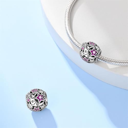 Star Moon 925 Sterling Silver Birthstone Charm for Bracelet Women Jewelry - color: July