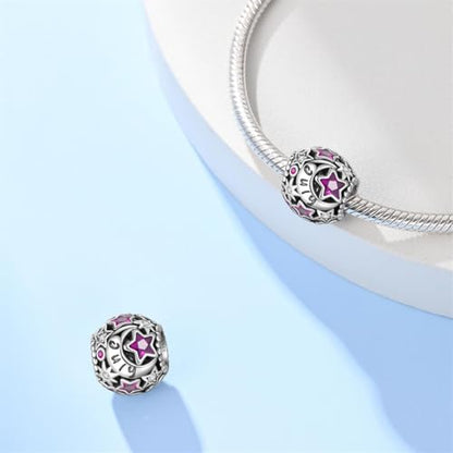 Star Moon 925 Sterling Silver Birthstone Charm for Bracelet Women Jewelry - color: July