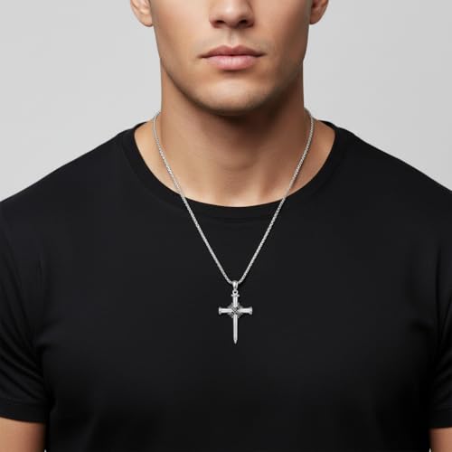 Cross Necklace for Men Women 925 Sterling Silver Cross Pendant Necklace Christian Religious Jewelry Gifts for Anniversary - color: 28-Nails Thorns Cross2