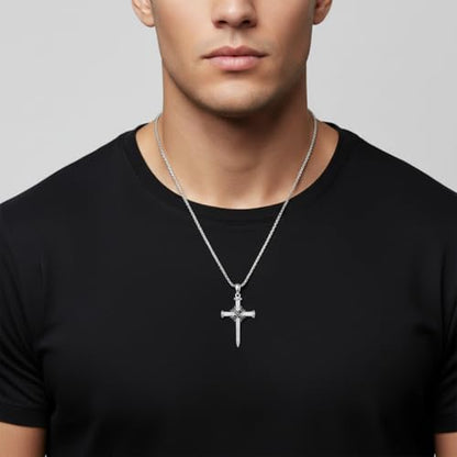 Cross Necklace for Men Women 925 Sterling Silver Cross Pendant Necklace Christian Religious Jewelry Gifts for Anniversary - color: 28-Nails Thorns Cross2