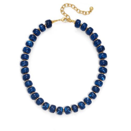 Beaded necklace for Women Boho Bead Gemstone Chunky Necklace Big Bead Necklace Fashion Trendy Summer Necklaces Jewelry Gifts - color: Blue Beaded