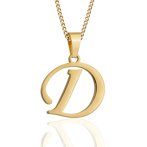 Suweibuke Initial Necklace for Men Women Boys Girls, 18K Gold Plated 26 Letters Pendant Necklace, Personalized Jewelry Gifts - color: Gold--1D