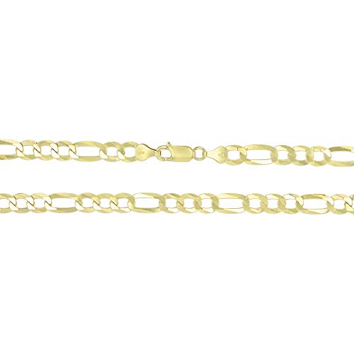 14K Gold or Rhodium Plated Silver Figaro Chain For Men | 1mm-13mm Thick | Solid 925 Figaro Italian Necklaces For Men - style: 6.60MM- Yellow