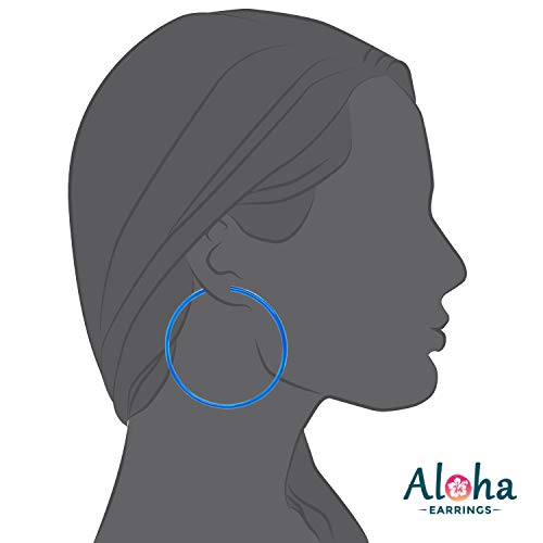 Clip On Spring Hoop Earrings for Non-Pierced Ears - color: Blue, size: 60mm