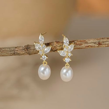 Gold Earrings for Women Trendy, Dainty Dangle Earrings 14K Gold Plated Drop Earrings Cute Wedding Earrings Fashion Prom Bridal Jewelry Gifts - color: Gold-A7