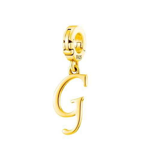 A-Z Alphabet Letters Versatile Clip On Open Multi-Clasp Pendant 925 Sterling Silver Charm For Pandora & Other Link Charm Bracelets/Necklaces/Anklets/Etc - color: Yellow Gold, size: G