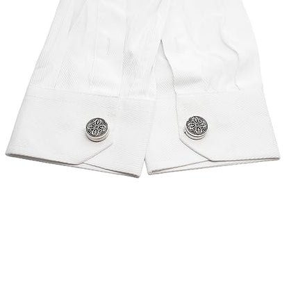 Mens Button Covers Tuxedo Shirt Cufflinks Alternative | Fake cufflinks and alternative fashion jewelry accessories for mens formal business dress shirts suits and groomsmen - color: G silver