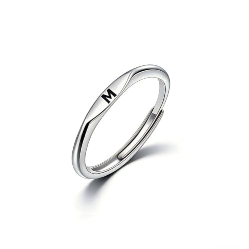 Thin Stacking Initial Rings for Women Stackable Plain Letter Ring Open Adjustable Silver Capital Alphabet Letter Band Ring - color: M