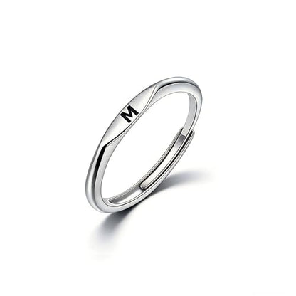 Thin Stacking Initial Rings for Women Stackable Plain Letter Ring Open Adjustable Silver Capital Alphabet Letter Band Ring - color: M