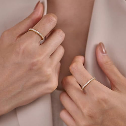 2mm 925 Sterling Silver Rings Gold Engagement Wedding Bands Eternity Cubic Zirconia Simulated Diamond 2pairs Stackable Ring for Women Size 5-10 - color: Gold