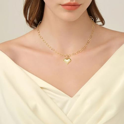 Chunky Gold Necklace for Women, 18K Waterproof Heart Necklace Statement Necklace Gold Charm Necklace Chunky Jewelry Paperclip Chain Choker Gift for Women - style: 25MM Heart