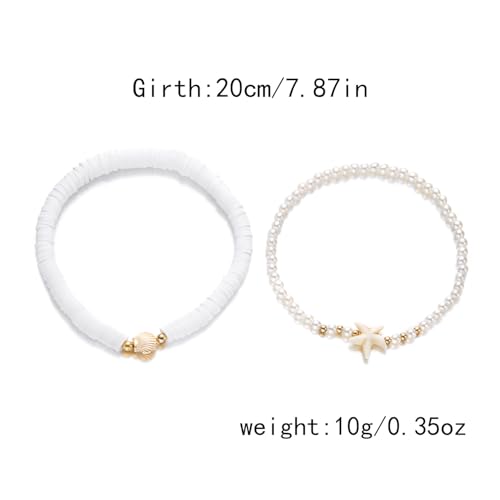Beaded Starfish Mermaid Anklets Bracelet for Women Waterproof Starfish Shell Pearl Anklet Stackable Stretch Beaded Anklets Hawaiian Beach Jewelry Mermaid Costume Outfits Accessories - style: Clay Starfish