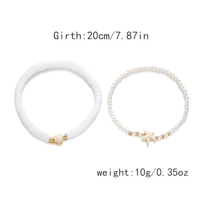 Beaded Starfish Mermaid Anklets Bracelet for Women Waterproof Starfish Shell Pearl Anklet Stackable Stretch Beaded Anklets Hawaiian Beach Jewelry Mermaid Costume Outfits Accessories - style: Clay Starfish