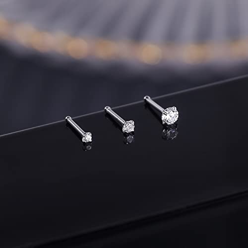 PunkTracker 20g 14K Real Gold Nose Rings CZ Simulated Diamond Nose Studs | Hypoallergenic Nostril Nose Piercing Jewelry for Women Men - color: 2pcs, 1.5mm, straight