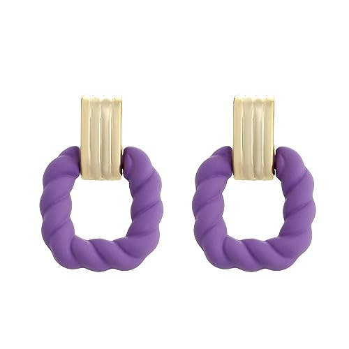 RUOFFETA Rectangle Earrings for Women, Acrylic Square Earrings Twisted Geometric Statement Jewelry - color: Purple Gold