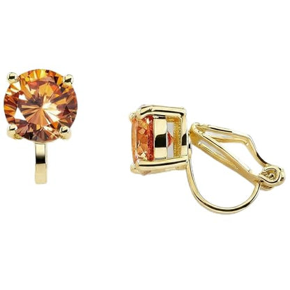 Mariell Cubic Zirconia Crystal Wedding Clip On Stud Earrings for Women, 2 Carat CZ Jewelry For Brides - color: Champagne