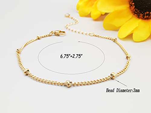 Dainty Bracelets for Women Paperclip Chain Bangles Handmade Tiny Cute Oval and Round Beaded Bracelet 316L Stainless Steel Jewelry Gift for Best Friend - style: Beads Rope Chain Gold