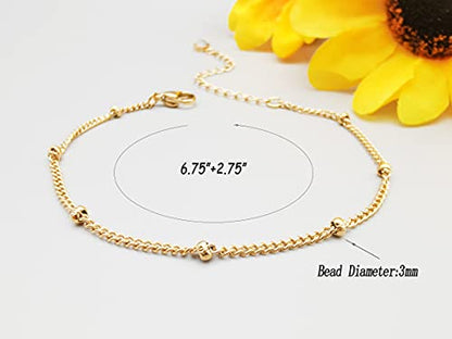 Dainty Bracelets for Women Paperclip Chain Bangles Handmade Tiny Cute Oval and Round Beaded Bracelet 316L Stainless Steel Jewelry Gift for Best Friend - style: Beads Rope Chain Gold