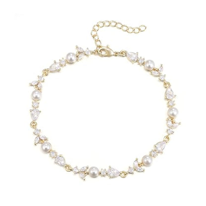 EVER FAITH Gorgeous Cubic Zirconia Pearl Wedding Link Bracelet for Bride | Marquise Teardrop Crystal Bridal Prom Jewelry, for Women Bridesmaids - style: Drop_Clear Gold-Tone