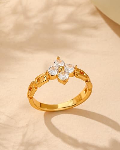 YeGieonr Gold Rings for Women Non tarnish Stainless Steel Womens Rings Dainty 18K Gold Plated Rings - color: Flower Chain Rings, size: 9