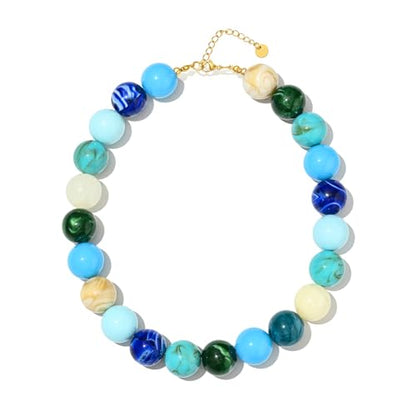 Colorful Chunky Beaded Necklaces for Women Trendy Large Bead Statement Necklace Boho Resin Bead Choker Summer Beach Jewelry Gifts Accessories - color: Blue
