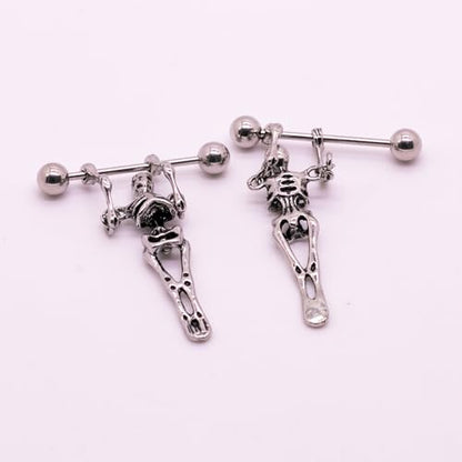 VERAMI 14G 16G Bat Devil Heart Nipple Rings Stainless Steel Heart Nipple Barbell Rings Tongue Rings Body Piercing for Women Men - color: SKULL