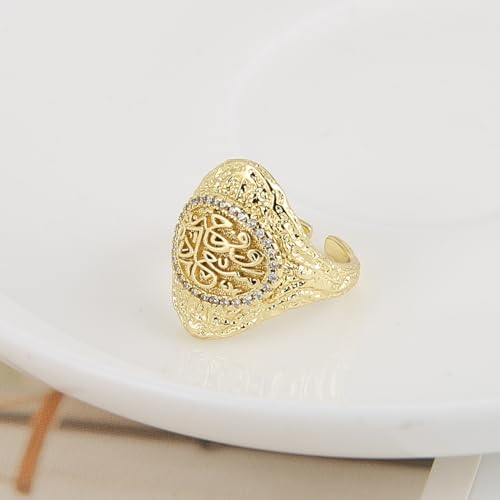HZMAN Brass Crystal Adjustable Open Ring Collection, Multi-Style Statement Rings for Women & Men, Mix Cut & Paved Crystal Designs - color: Arabic Calligraphy Ring