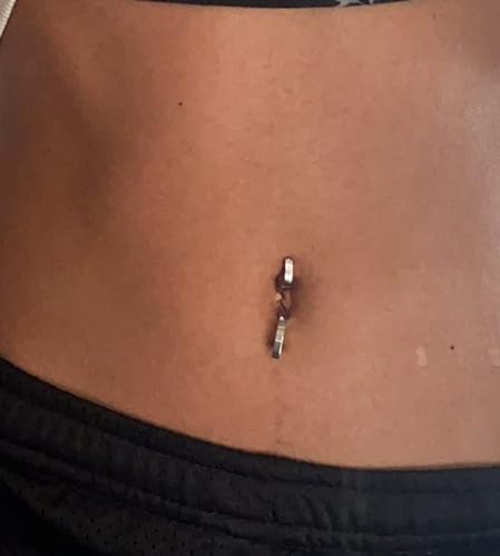 QWALIT Belly Rings - Short Bar Belly Button Rings in Surgical Steel with Opal Stones - 6mm & 10mm - color: E51-clicker 4pcs 10mm silver