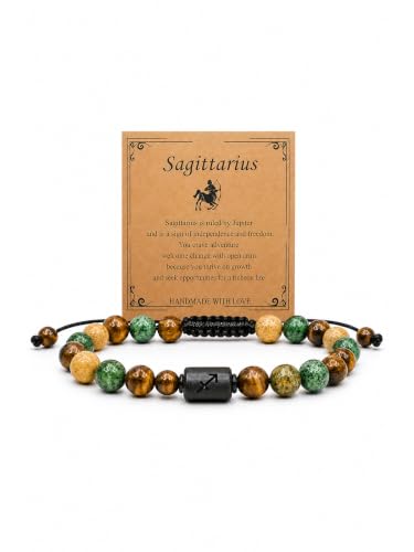 Zodiac Bracelet for Women and Men, Zodiac Sign Natural Stone Beaded Bracelet, Adjustable Horoscope Astrology Bracelet with Zodiac Card, Birthday Gift for Her Him - color: Sagittarius