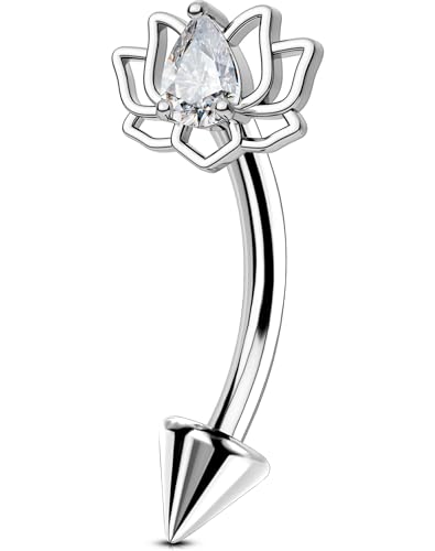 OUFER 16G Rook Piercing Jewelry, Lotus Eyebrow Earrings, 316L Surgical Steel Rook Earrings, Curved Barbell Lip Rings, Helix Cartilage Piercing Jewelry for Women - color: Silver