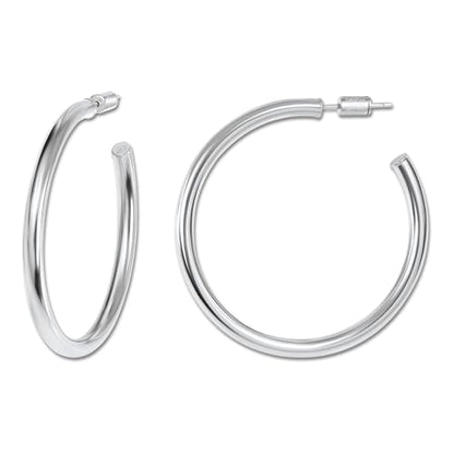 18K Gold Plated Sterling Silver Earrings for Women – Pure & Polished, Twist, Square, Hinged Tube, Abstract & Heart Shape Hoops – Lightweight, Hypoallergenic, Non-Tarnish Jewelry (Sizes: 3x35mm-46x30mm) - color: Silver, size: Polish Hoop (3x40mm)
