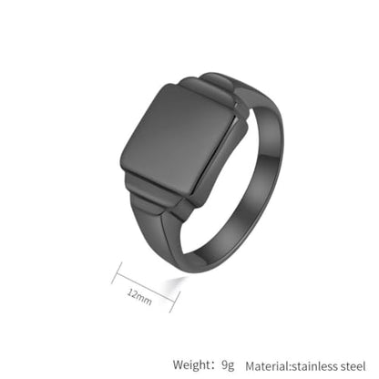 PAURO Unisex Square Shaped Signet Ring Geometric Style | Stainless Steel Square-shaped Signet Style for Men Women,Classical Simple Plain Wedding Engagement Statement Ring - color: Black