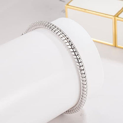 Dankadi Italy Smooth 3MM 4MM Round Snake Chain Bracelet Solid 925 Sterling Silver Men Women 6.3" 6.7" 7" 7.5" 8" 8.5" 9" 9.5" Bangle Charm Jewelry Gift - color: 4MM, size: 6.7 inches