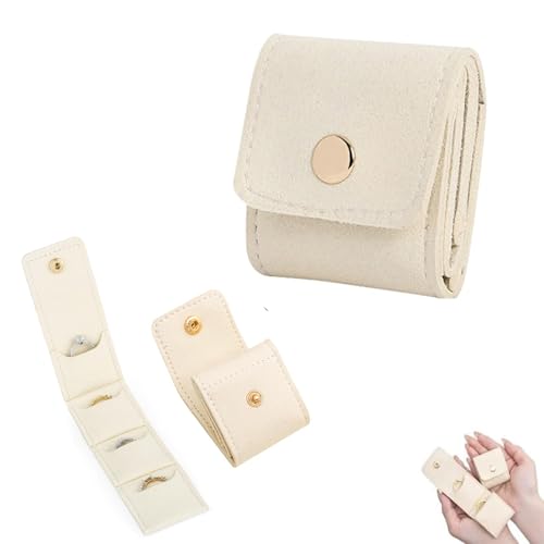 Mini Travel Jewelry Bag, Mini Travel Jewelry Roll Bag with Buckle, Jewelry Rolls (beige) - color: beige-1PCS