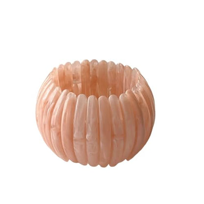 Boho Retro Acrylic Resin Stretch Bangle Bracelets Colorful Wide Chunky Irregular Geometric Tube Bead Wristband Statement Bracelet for Women Fashion Party Wedding Jewelry Gifts - color: Pink