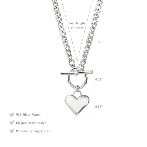 Airmb Heart Necklace for Women Gold/Silver Plated Trendy Heart Choker Lover Pendant Hypoallergenic Fashion Gold/Silver Necklace for Women Love Jewelry Gift for Women Girlfriend - color: Cuban-Chain-Silver