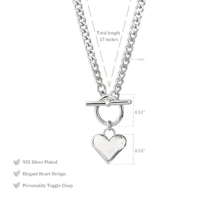 Airmb Heart Necklace for Women Gold/Silver Plated Trendy Heart Choker Lover Pendant Hypoallergenic Fashion Gold/Silver Necklace for Women Love Jewelry Gift for Women Girlfriend - color: Cuban-Chain-Silver