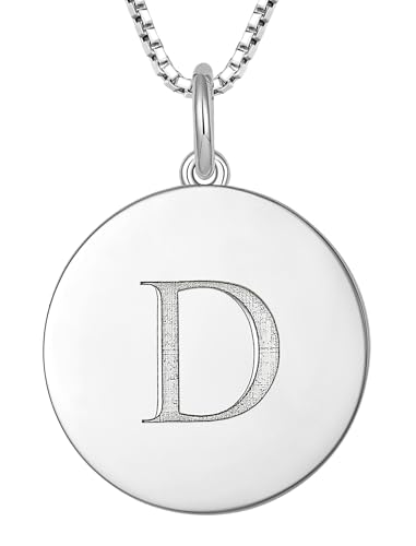 YL Initial Necklace 925 Sterling Silver Square/Round/Heart Letter Pendant A-Z Alphabet Polished Jewelry for Women - color: Letter-D, style: Round Shaped