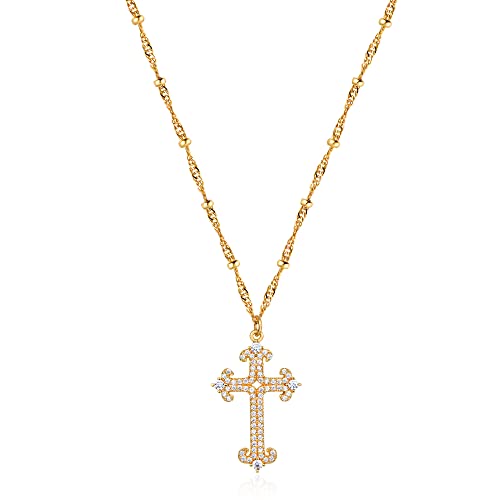 Fettero Cross Necklace for Women Faith Pendant 14K Plated Dainty Chain Necklaes Minimalist Simple Tiny God Lords Prayer Religious Jewelry - style: Anchor Cross
